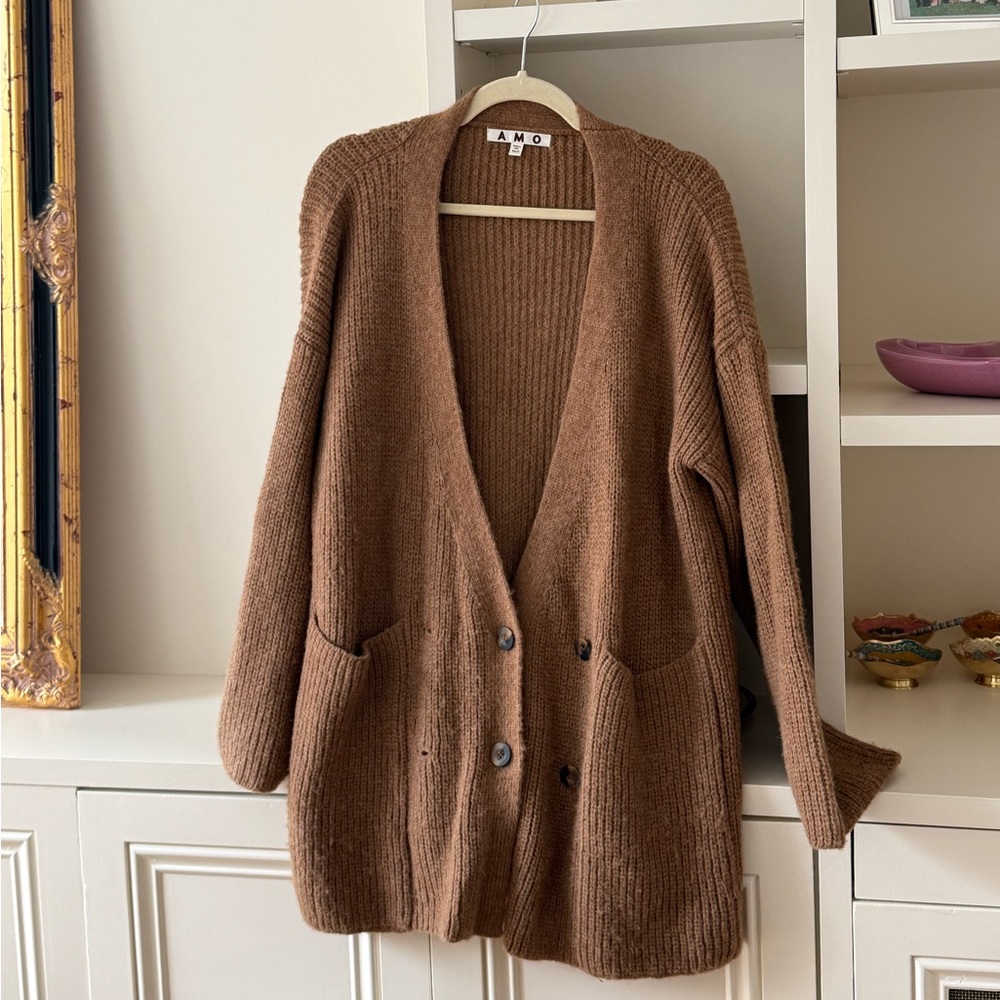 AMO Brown Chunky Knit Cardigan Sweater